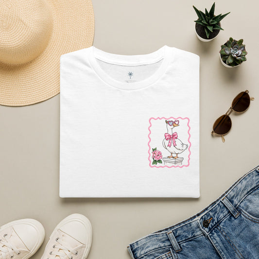 Duck with Bow Pocket T-Shirt — Cute Floral Baby Duck Graphic Tee