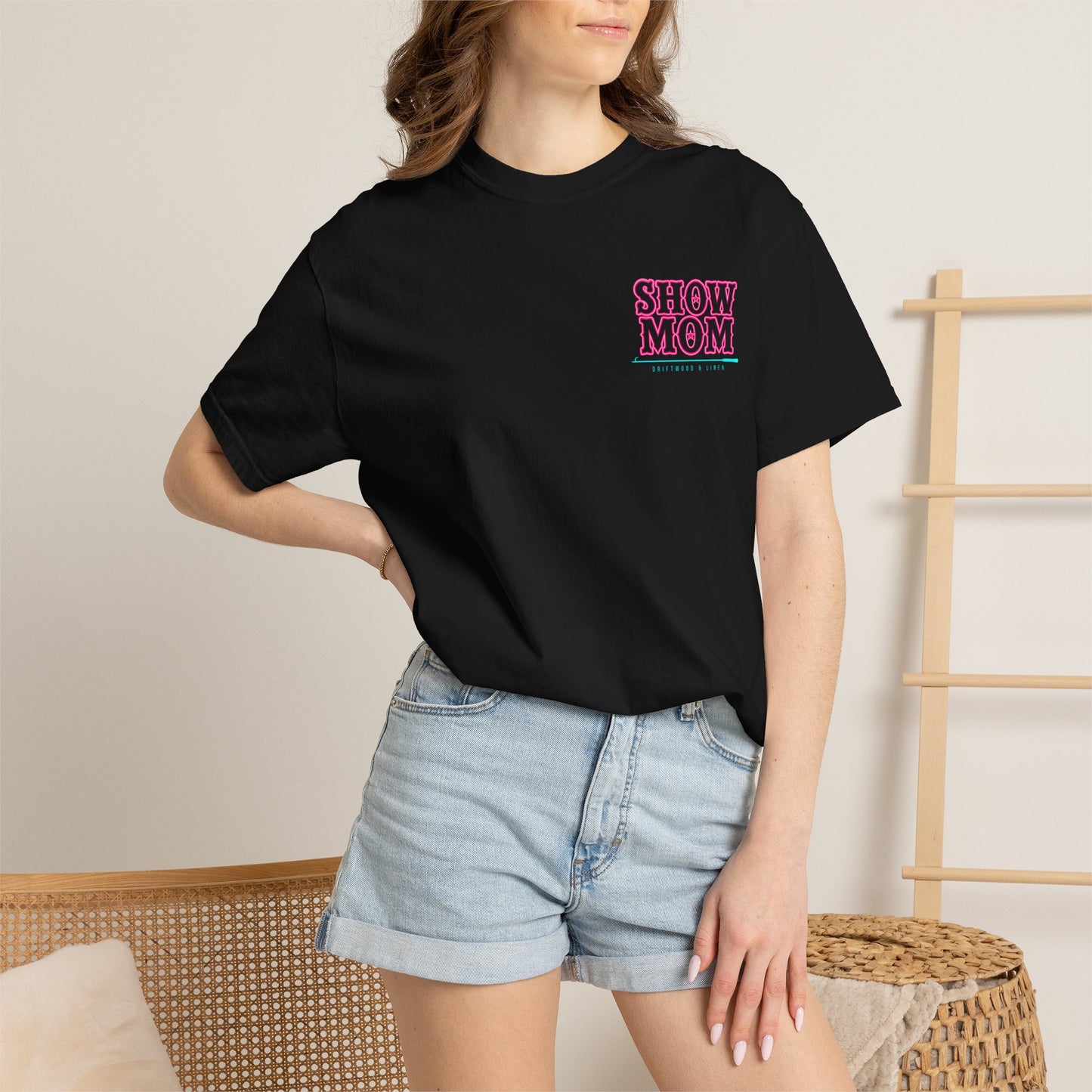 Show Mom T-Shirt Black Neon Pink and Teal — Comfort Colors