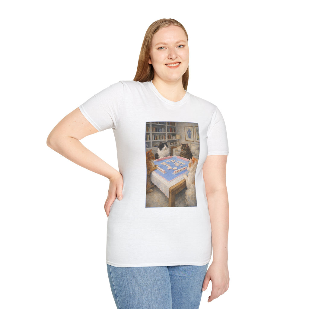 Mahjong Cats T-Shirt — Four Cats Playing Mahjong Art Tee