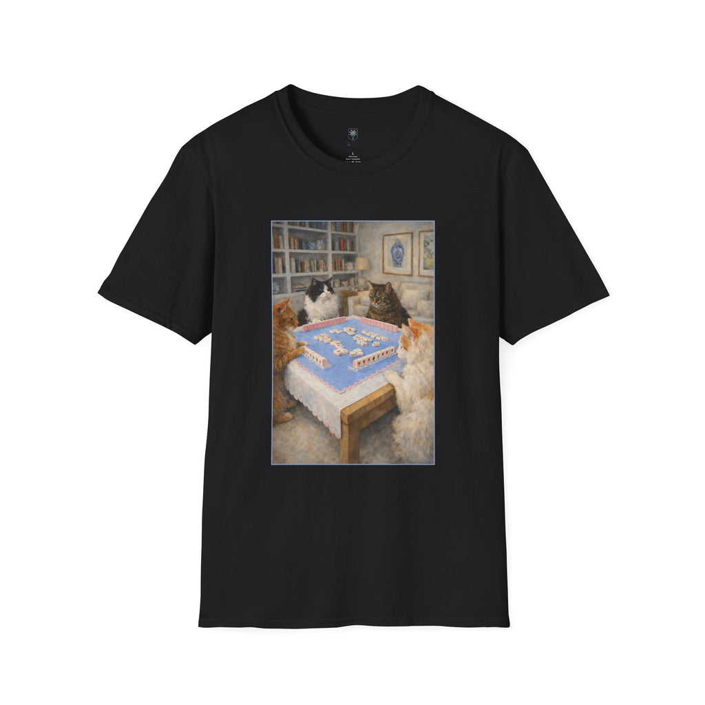 Mahjong Cats T-Shirt — Four Cats Playing Mahjong Art Tee