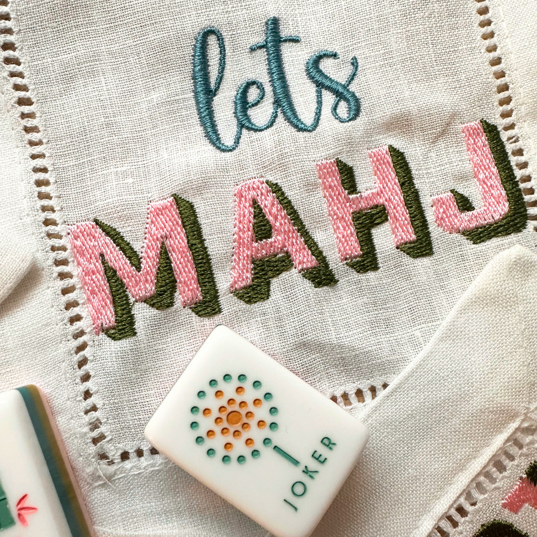 Monogram Mahjong Themed Cocktail Napkins Set of 4 Custom Colors