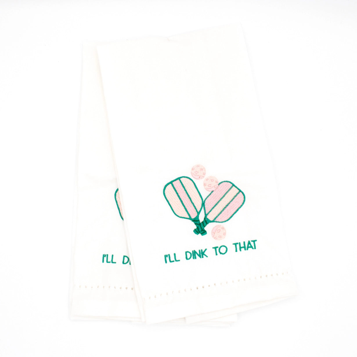 Pickle Ball Embroidered White Linen Bar Towel Set of 2