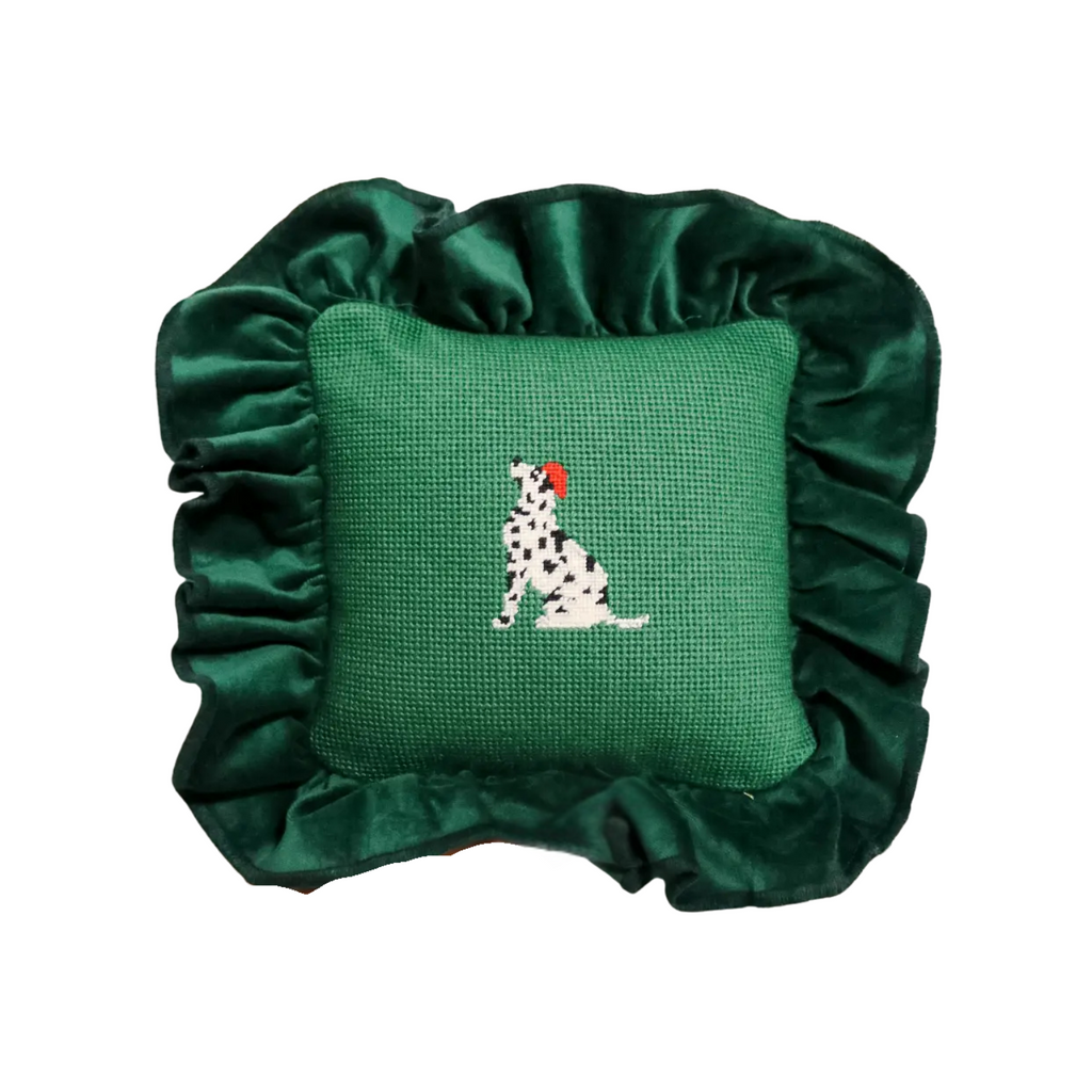 Southern Dalmation Needlepoint Pillow in Green