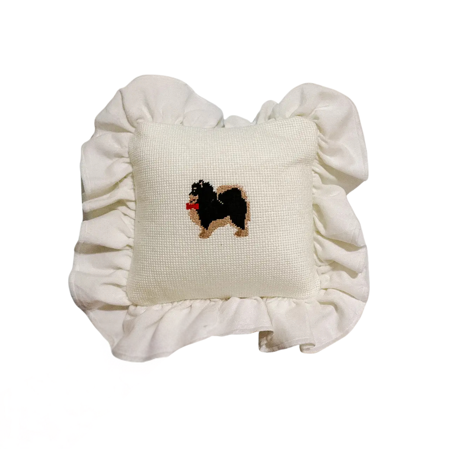 Southern Pom Needlepoint Pillow in White