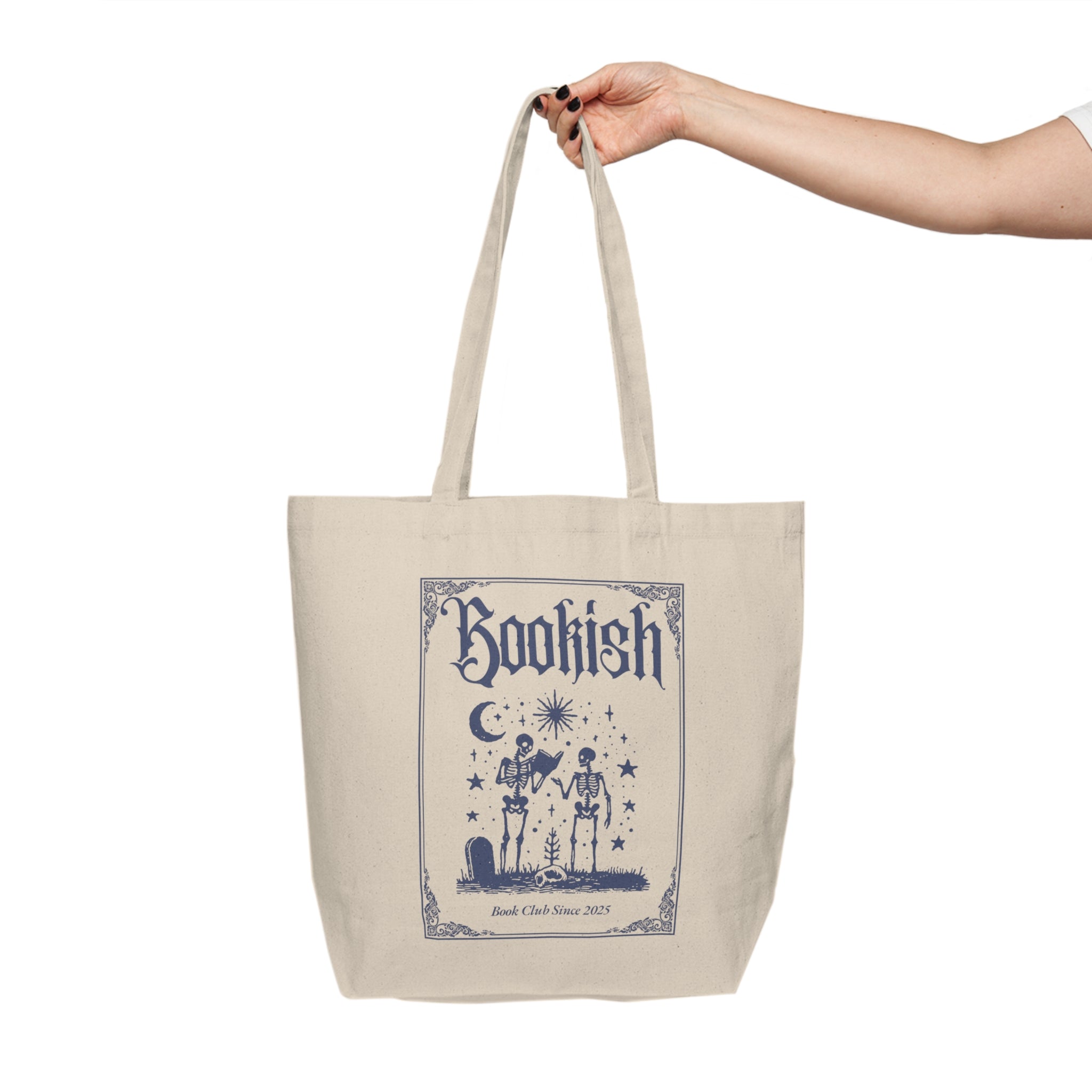 Bookish Canvas Tote — Vintage Moonlit Book Club Shopper