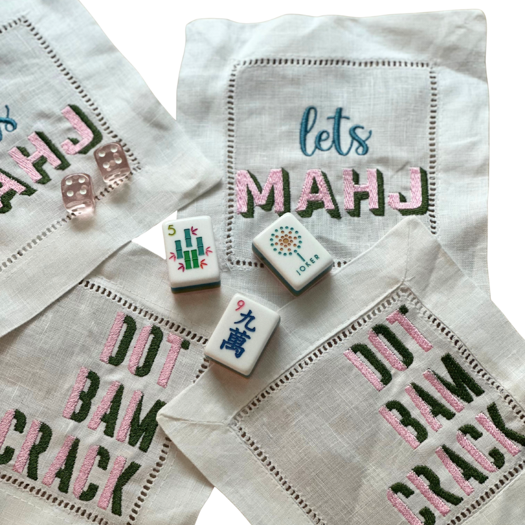 Monogram Mahjong Themed Cocktail Napkins Set of 4 Custom Colors