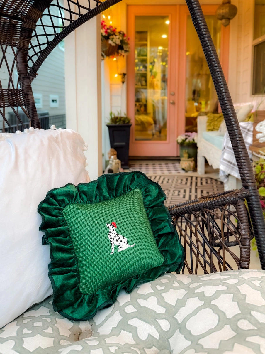 Southern Dalmation Needlepoint Pillow in Green