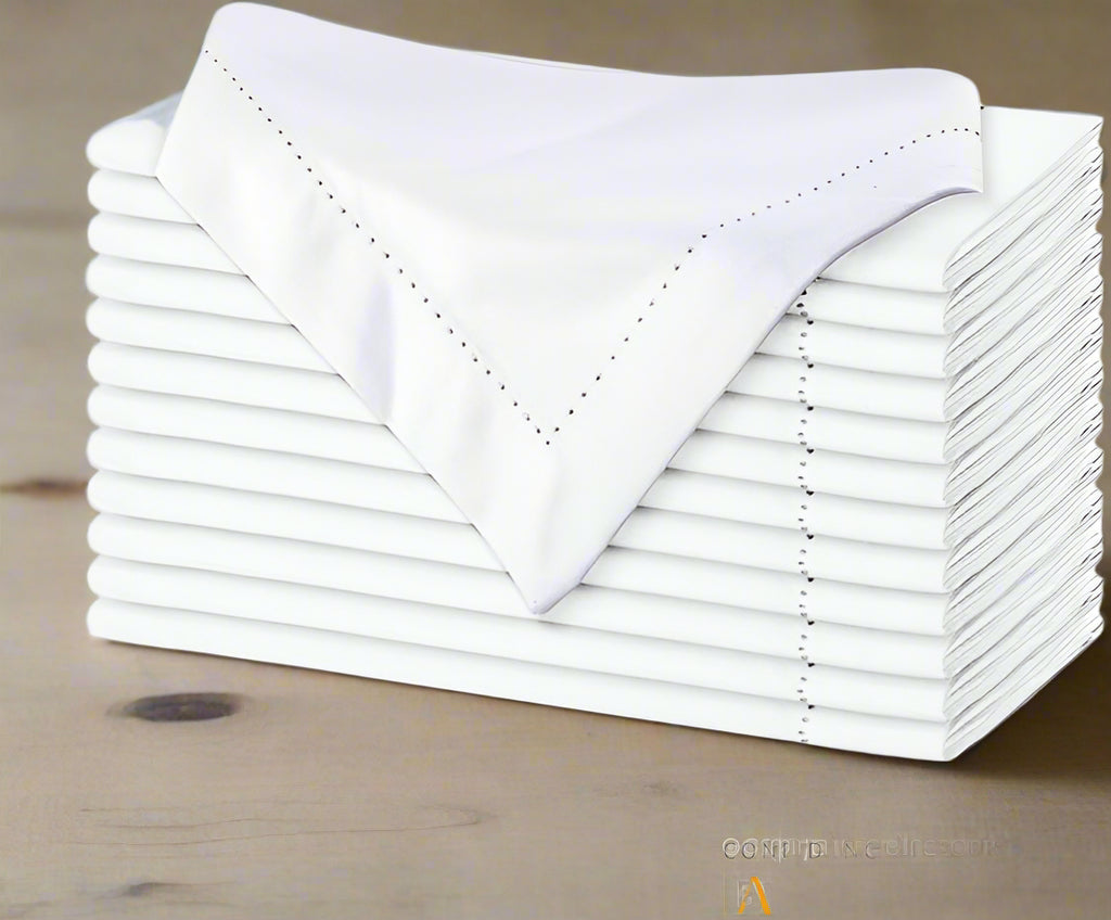 Monogram White Linen Hemstitch Table Napkins Set of 4