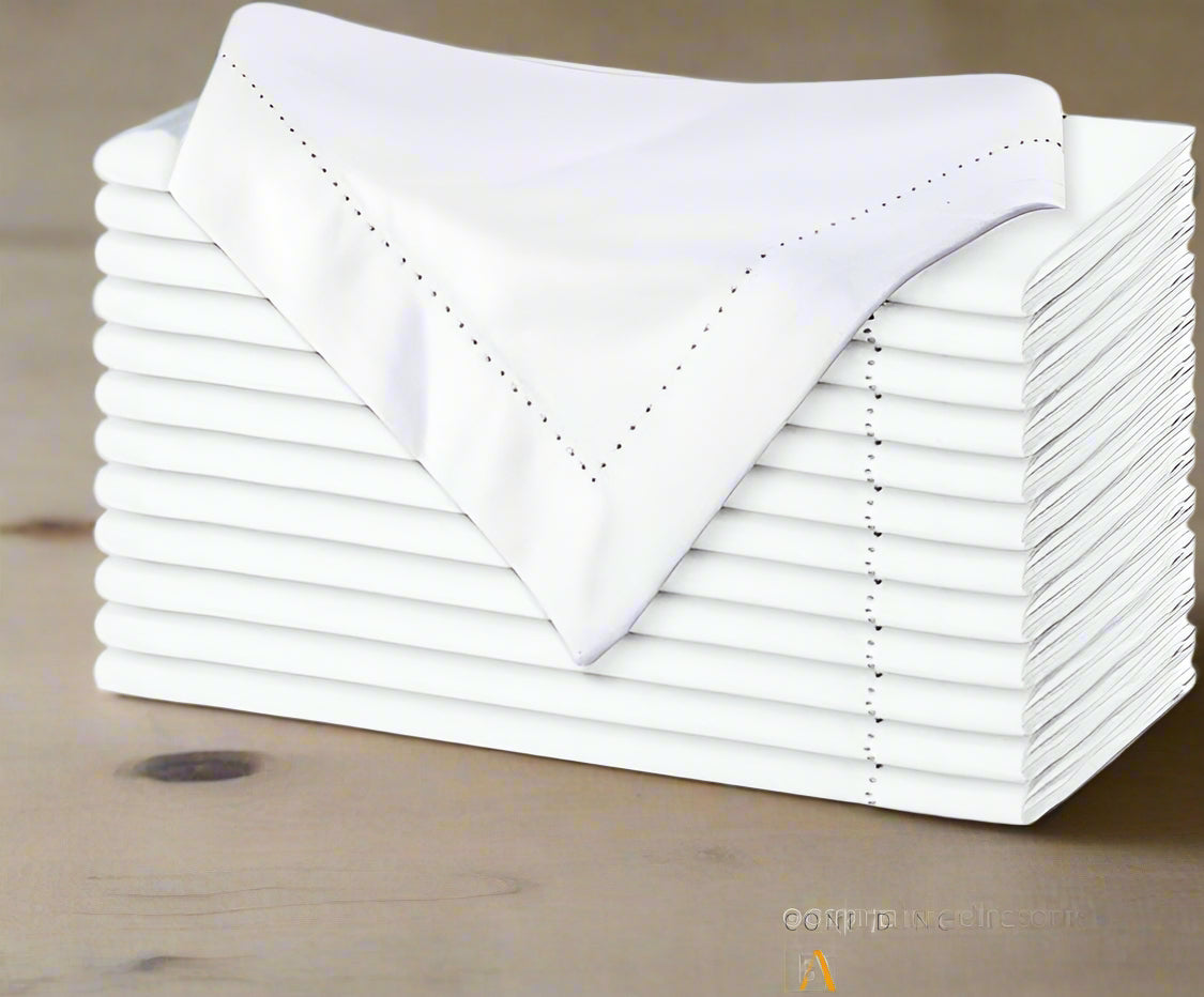 Monogram White Linen Hemstitch Table Napkins Set of 4