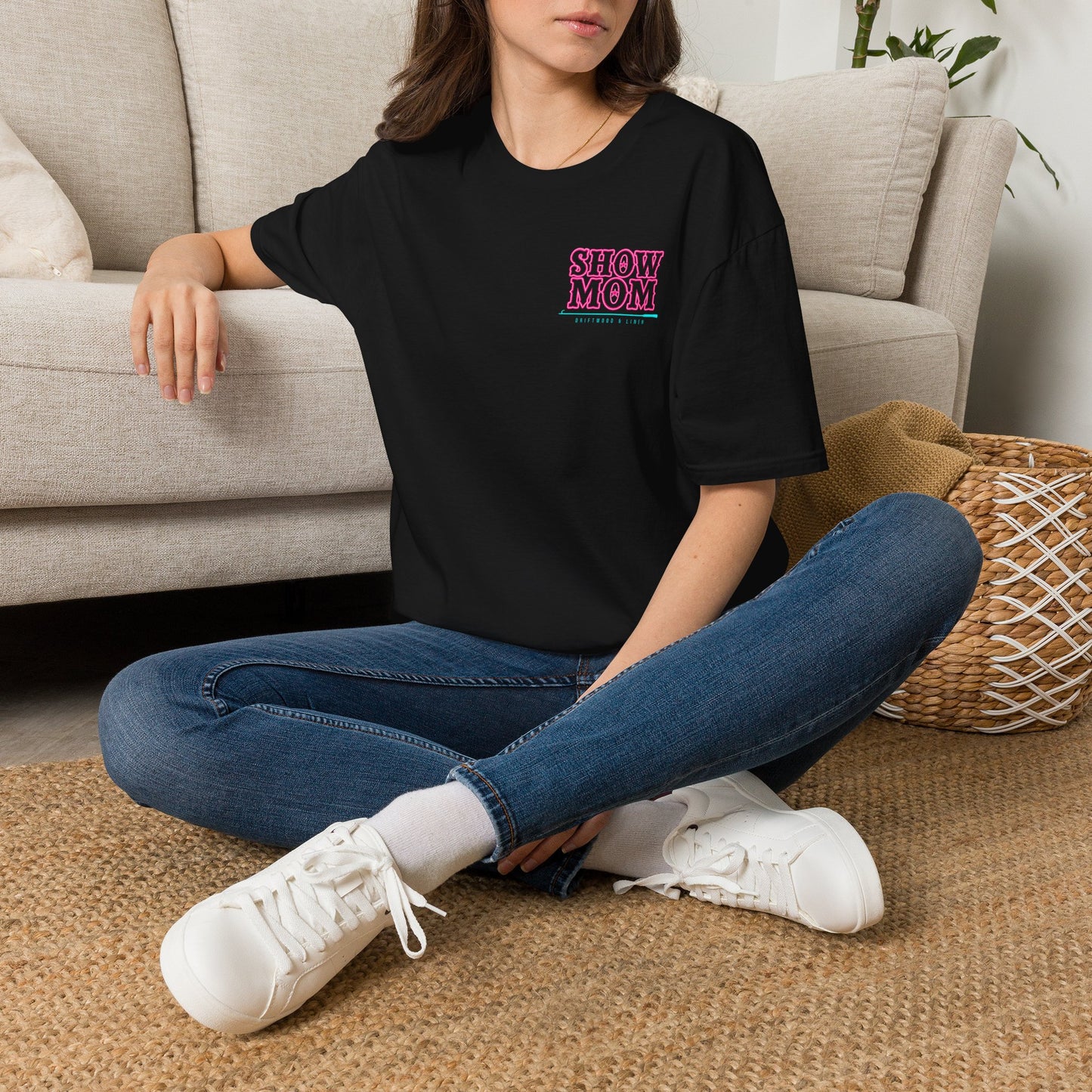 Show Mom T-Shirt Black Neon Pink and Teal