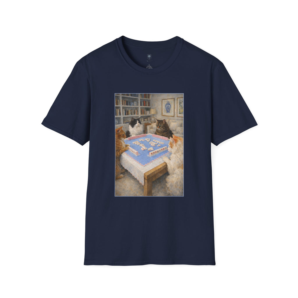 Mahjong Cats T-Shirt — Four Cats Playing Mahjong Art Tee