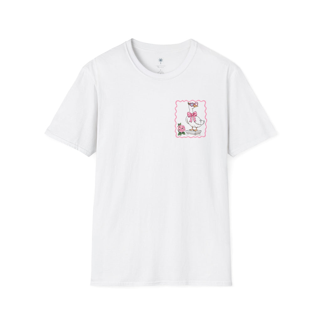 Duck with Bow Pocket T-Shirt — Cute Floral Baby Duck Graphic Tee
