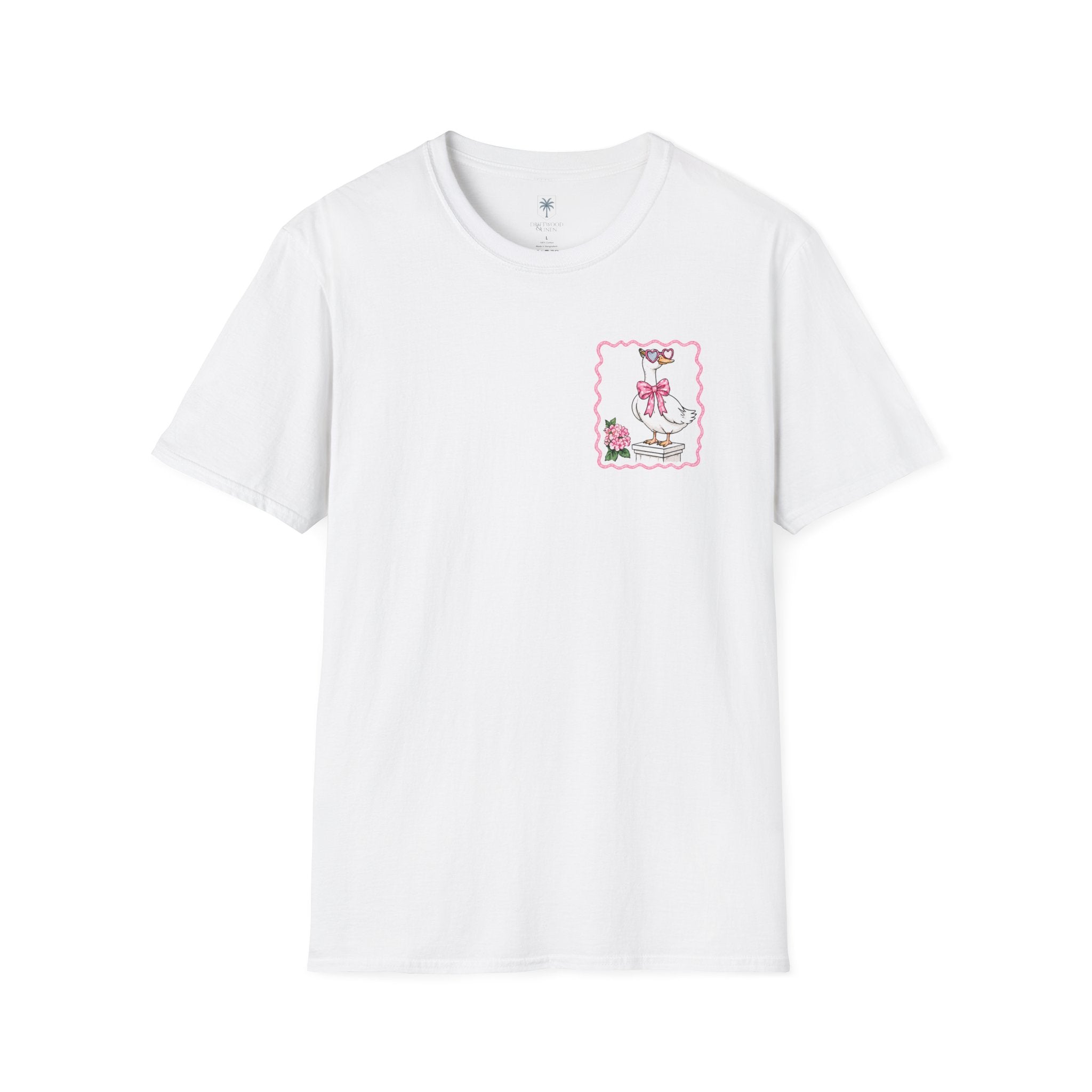 Duck with Bow Pocket T-Shirt — Cute Floral Baby Duck Graphic Tee