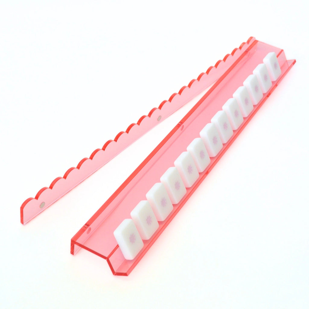 Rose Pink Transparent Scalloped Lucite Mahjong Racks and Magnetic Pushers - 20”